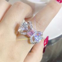 Fashion Pink Ring【opening】 Copper Inlaid Zirconium Bow Ring