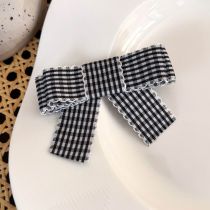 Fashion F Black And White Plaid Fabric Bow Hairpin