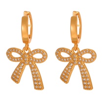 Fashion Golden 2 Copper Inlaid Zircon Bow Earrings