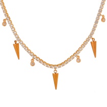 Fashion Gold Copper Set Zircon Geometric Pendant Necklace