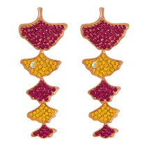 Fashion Rose Red + Yellow Alloy Diamond Fan Earrings