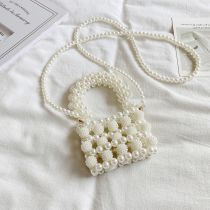Fashion White Pearl Woven Children's Crossbody Bag