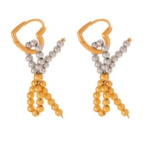 Fashion Golden 2 Copper Bow Pendant Beaded Love Earrings Earrings