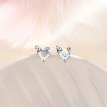 Fashion White Gold - One Heart Shaped Moonstone Hook Screw Earrings Copper Diamond Love Earrings