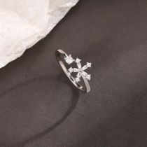 Fashion Zircon Flower Ring-white Gold Copper Diamond Flower Ring