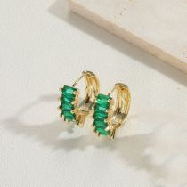 Fashion Green Copper Inlaid Rectangular Zirconium Round Earrings