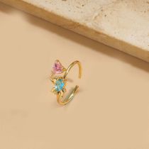 Fashion Blue Zirconium Water Droplets Gold-plated Copper With Zirconium Drop-shaped Open Ring