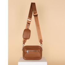 Fashion Brown Pu Wide Shoulder Strap Large Capacity Crossbody Bag