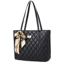 Fashion Black Large Capacity Rhombus Embroidery Shoulder Bag