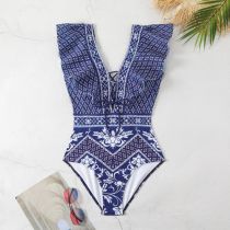 Fashion Swimsuit Only Polyester Printed Ruffle One-piece Swimsuit