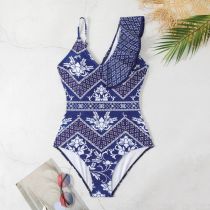Fashion Swimsuit Only Polyester Printed Ruffle One-piece Swimsuit