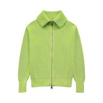 Fashion Green Lapel Zipper Knitted Cardigan