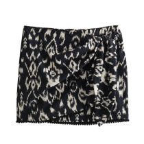 Fashion Black Knotted Printed Skirt