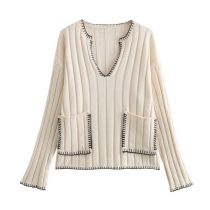 Fashion Beige Color Block Knitted Sweater
