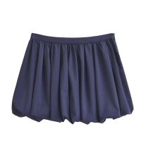Fashion Navy Blue Polyester Pleated Skirt
