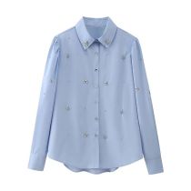 Fashion Blue Polyester Lapel Button-down Shirt