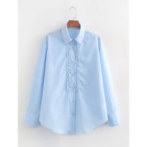 Fashion Blue Chest Tiered Lapel Shirt