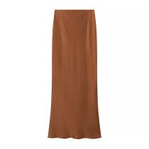 Fashion Brown Silk Satin Glossy Skirt