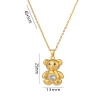 Fashion Little Bear White Diamond Titanium Steel Diamond Care Bear Necklace