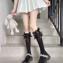 Fashion Double Ring Butterfly Black Multiple Bow Mid-calf Socks