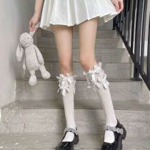 Fashion Double Ring Butterfly White Multiple Bow Mid-calf Socks