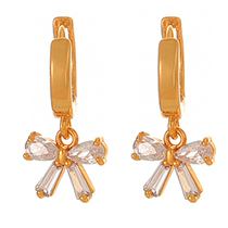 Fashion Golden 2 Copper Inlaid Zircon Bow Drop Earrings