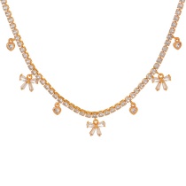 Fashion Golden 2 Copper Inlaid Zircon Bow Love Pendant Necklace