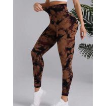 Fashion Brown Nylon Tie-dye Seamless High-waisted Yoga Pants