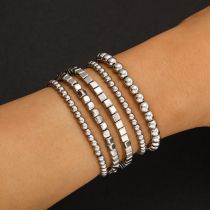 Fashion Silver Metal Geometric Beaded Bracelet Set