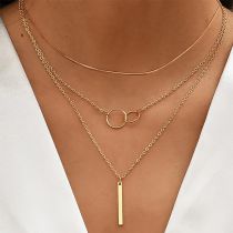 Fashion Gold Metal Vertical Bar Ring Multi-layer Necklace