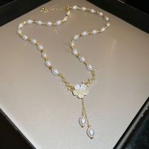Fashion Necklace-white (real Gold Plating) Pearl Beaded Flower Necklace