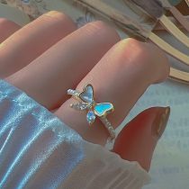 Fashion Ring-gold Metal Zirconium Butterfly Pearl Open Ring