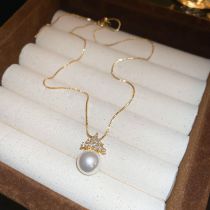 Fashion Necklace-gold-white Metal Zirconium Geometric Pearl Necklace