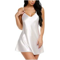 Fashion White Satin V-neck Suspender Nightgown