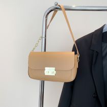 Fashion Khaki Pu Lock Flap Shoulder Bag