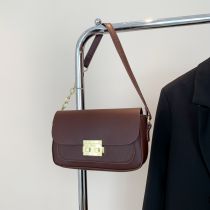 Fashion Brown Pu Lock Flap Shoulder Bag