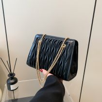 Fashion Black Pu Pleated Large Capacity Shoulder Bag
