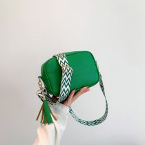 Fashion Green Pu Wide Shoulder Strap Large Capacity Crossbody Bag