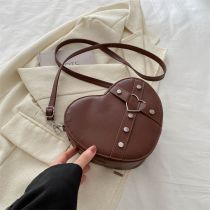 Fashion Brown Studded Heart Crossbody Bag