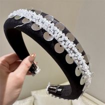 Fashion Black Sequined Beaded Wide-brimmed Headband