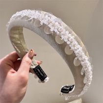 Fashion Cream Color Sequined Beaded Wide-brimmed Headband
