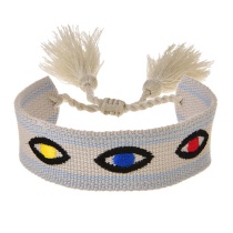 Fashion Gray Blue Embroidered Eye Line Tassel Bracelet