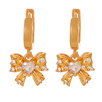 Fashion Golden 2 Copper Inlaid Zircon Bow Earrings