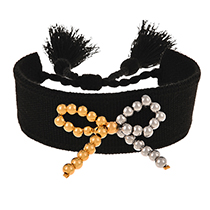 Fashion Black Color Block Beaded Bow Braided Tassel Bracelet