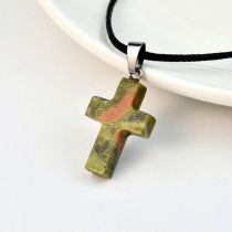 Fashion Flower Green Stone Crystal Agate Cross Necklace