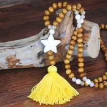 Fashion Yellow Wood Beads Tassel Necklace