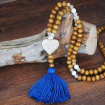 Fashion Sapphire Wood Beads Tassel Necklace
