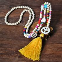 Fashion 3# Wood Beads Tassel Necklace