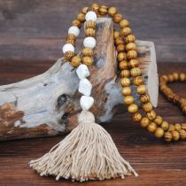 Fashion Khaki Wood Beads Tassel Necklace