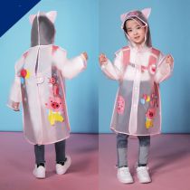 Fashion Semi-transparent Piggy (snap Buckle + Invisible Schoolbag Bit) Eva Cartoon Children's Raincoat